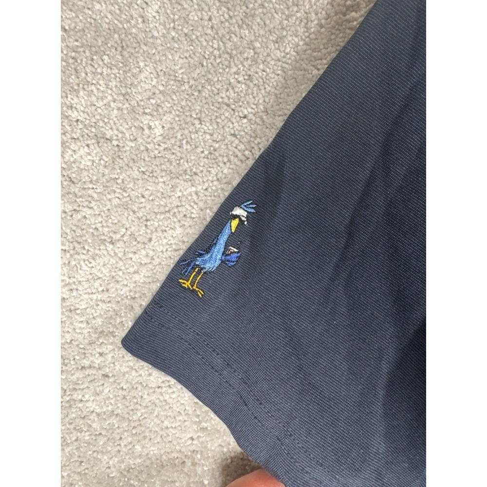 Travis Mathew Golf Polo Shirt XXL Navy Blue Bandana Roadrunner Sleeve Logo Euc - Picture 4 of 10